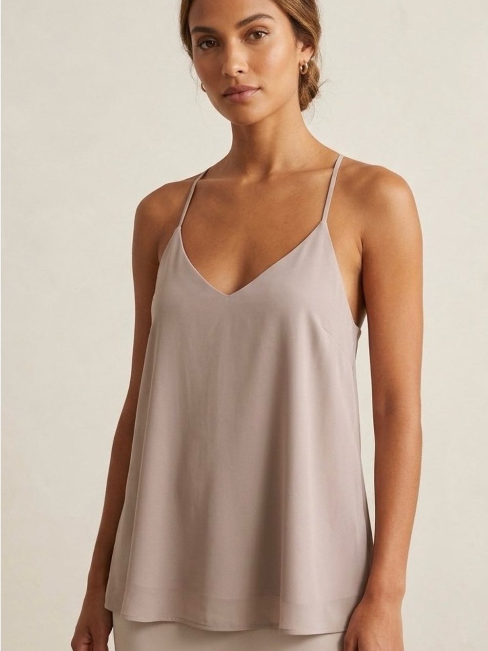 Revamped Taupe Chiffon V-Neck Racerback Cami Tank Top - Size S